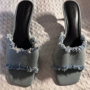 Blue Frayed Denim Mules New